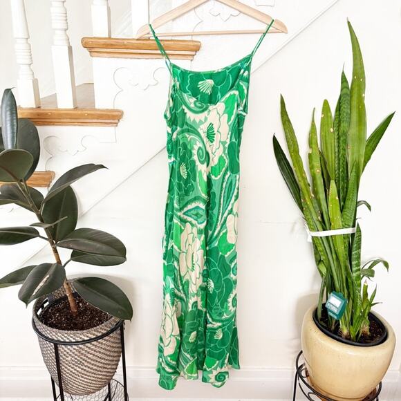 Farm Rio Tropical Groove Midi Dress Green Floral Print Sleeveless Size S Small - Picture 8 of 9